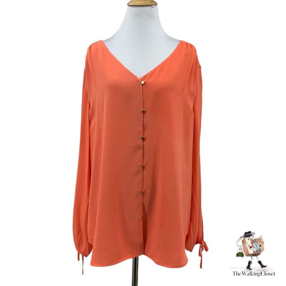 The Limited Tops - The Limited Collection Cutout Sleeve Womens XL Extra Large Coral Orange V Neck